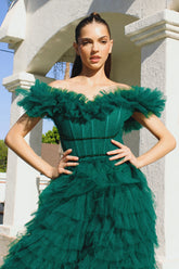 Ruffled Off Shoulder Freida Ball Gown